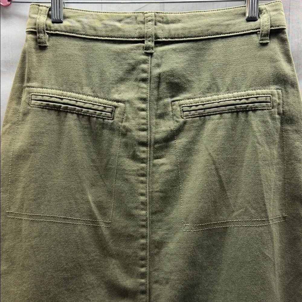 Cotton On NWT Khaki Green Denim Front Slit Midi Skirt Size 2